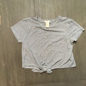 Forever 21 grey white striped crop top tied up